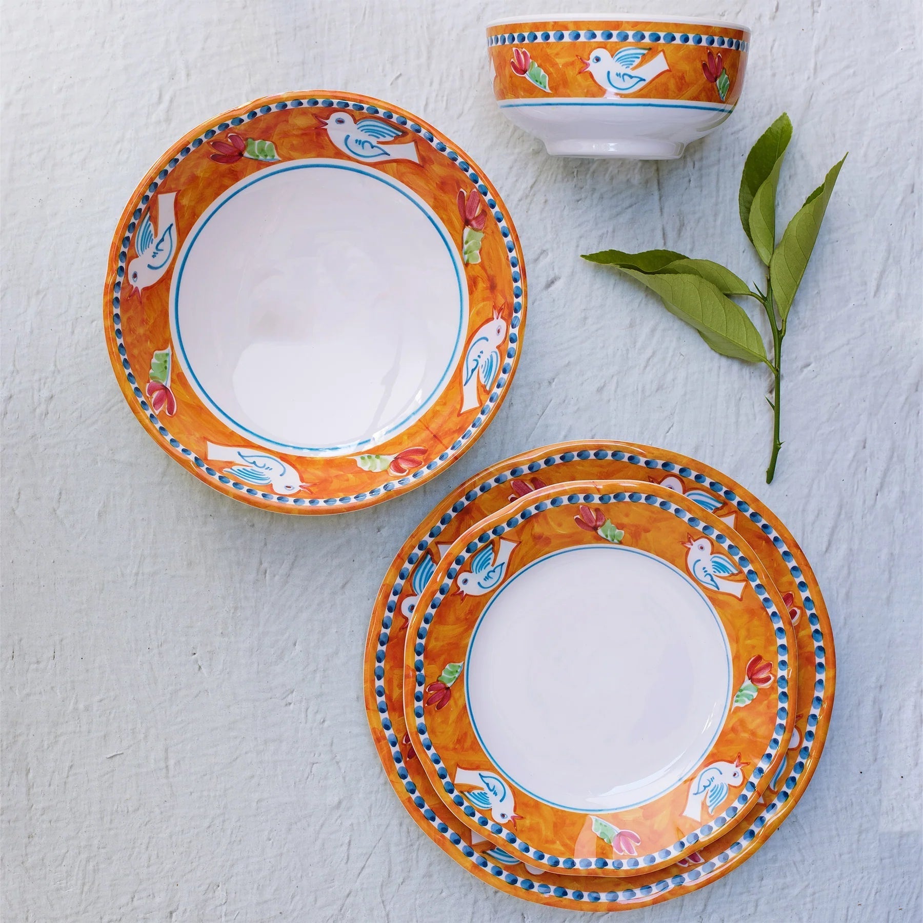  Vietri Melamine Campagna Uccello Dinner Plate - Tangerine - Bonton