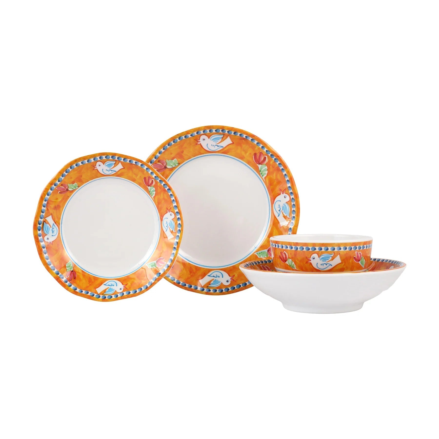  Vietri Melamine Campagna Uccello Four-Piece Place Setting - Tangerine - Bonton