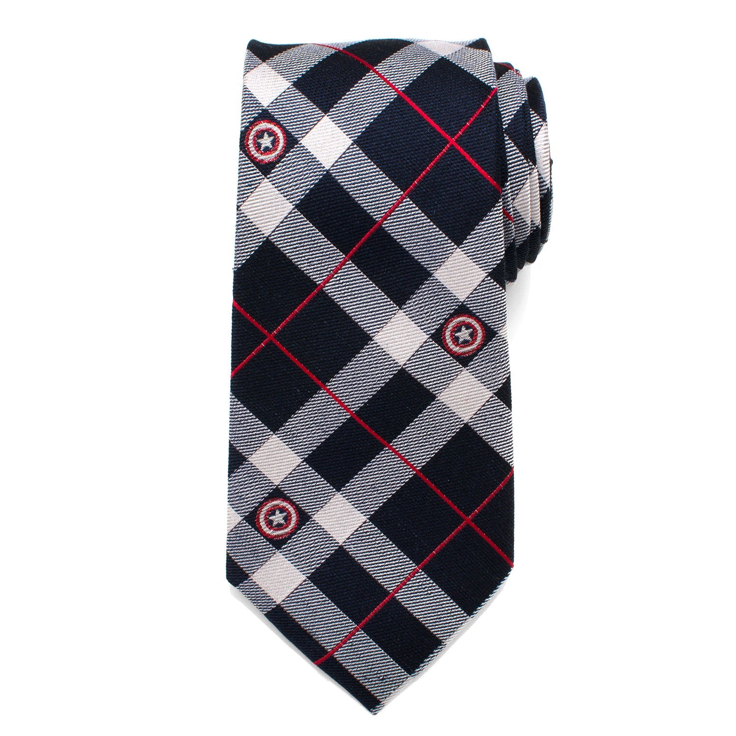  Cufflinks Captain America Blue Plaid Tie - Default Title - Bonton