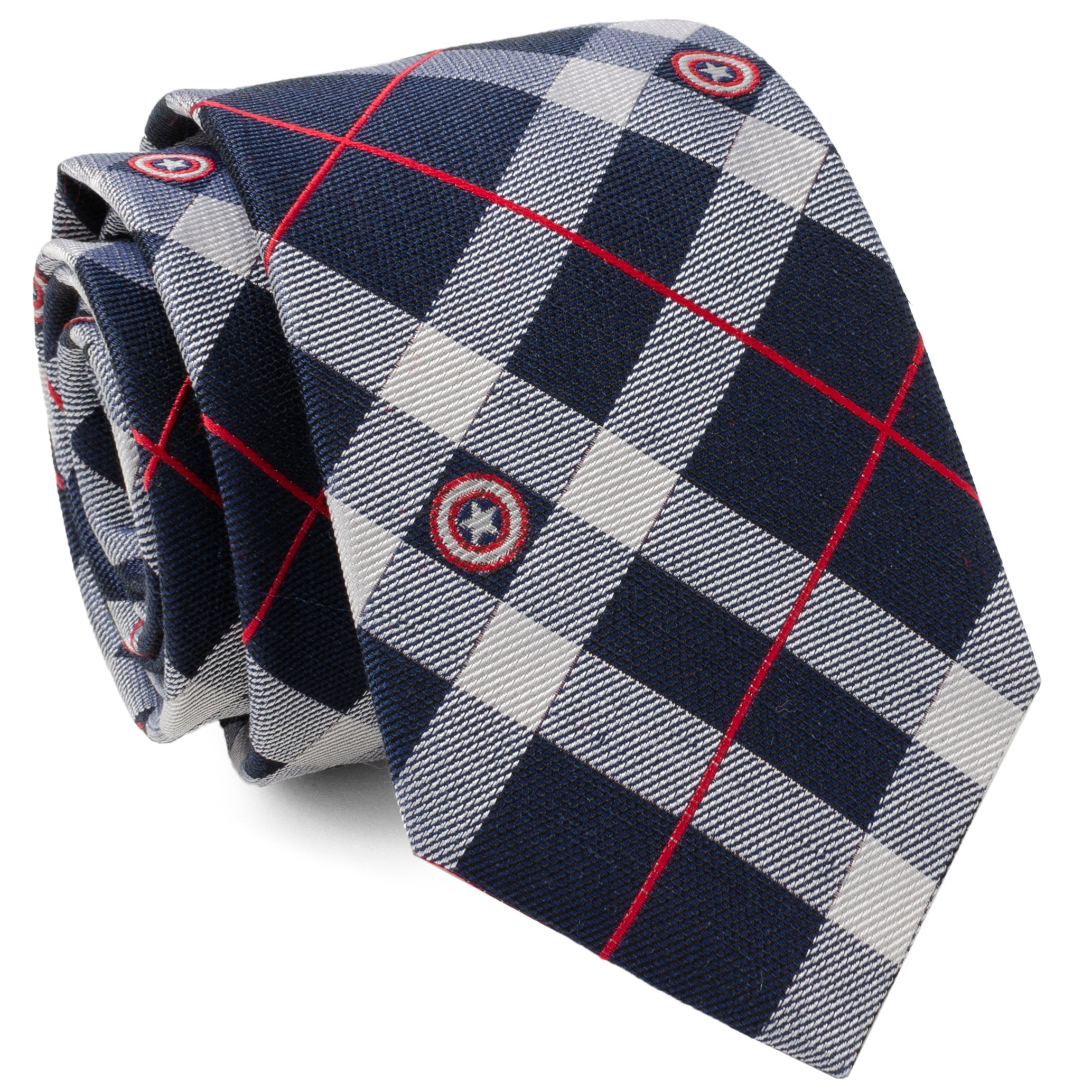  Cufflinks Captain America Blue Plaid Tie - Default Title - Bonton