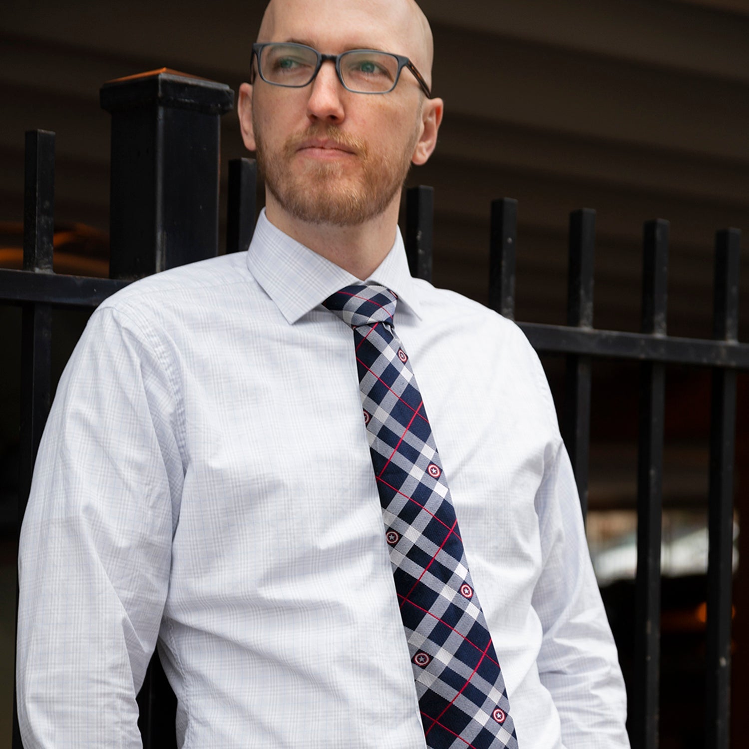  Cufflinks Captain America Blue Plaid Tie - Default Title - Bonton