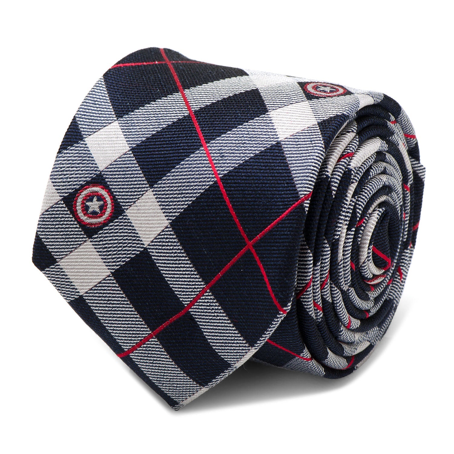  Cufflinks Captain America Blue Plaid Tie - Default Title - Bonton