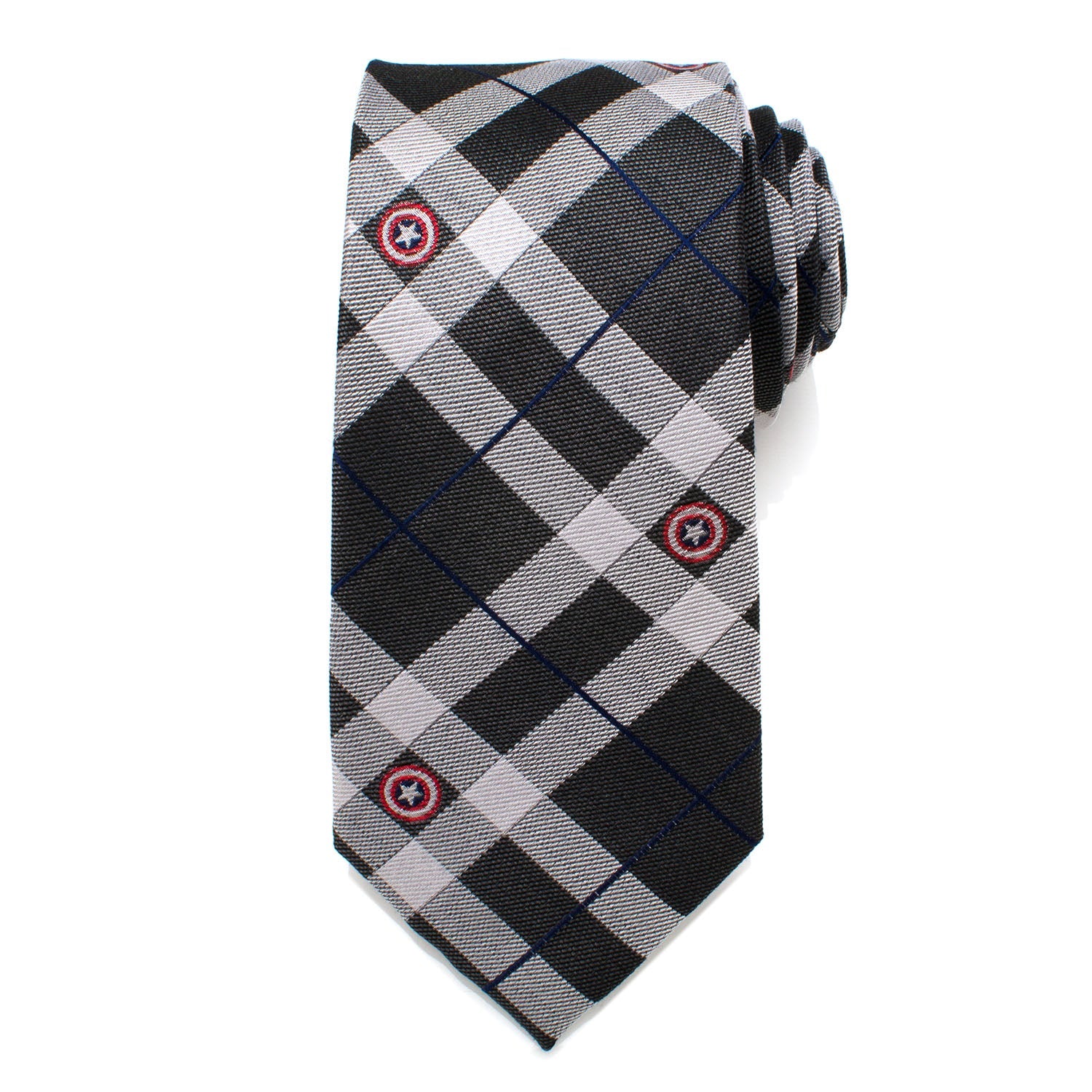  Cufflinks Captain America Gray Plaid Tie - Default Title - Bonton