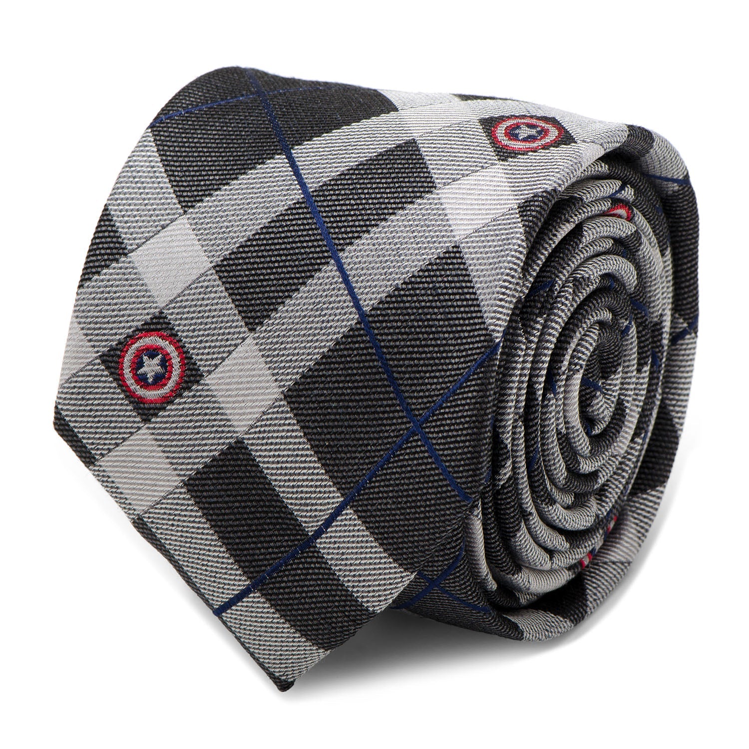  Cufflinks Captain America Gray Plaid Tie - Default Title - Bonton