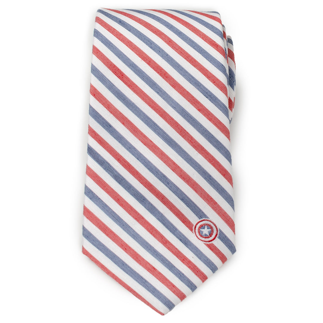  Cufflinks Captain America Striped White Men's Tie - Default Title - Bonton