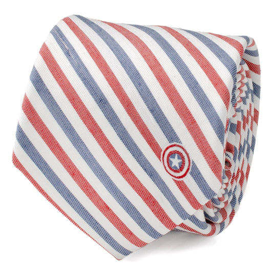 Captain America Striped White Men's Tie