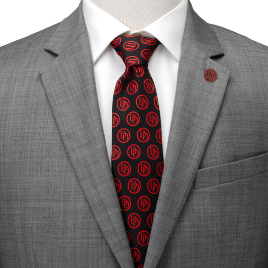 Daredevil Black Men's Tie and Embossed Logo Lapel Pin Gift Set