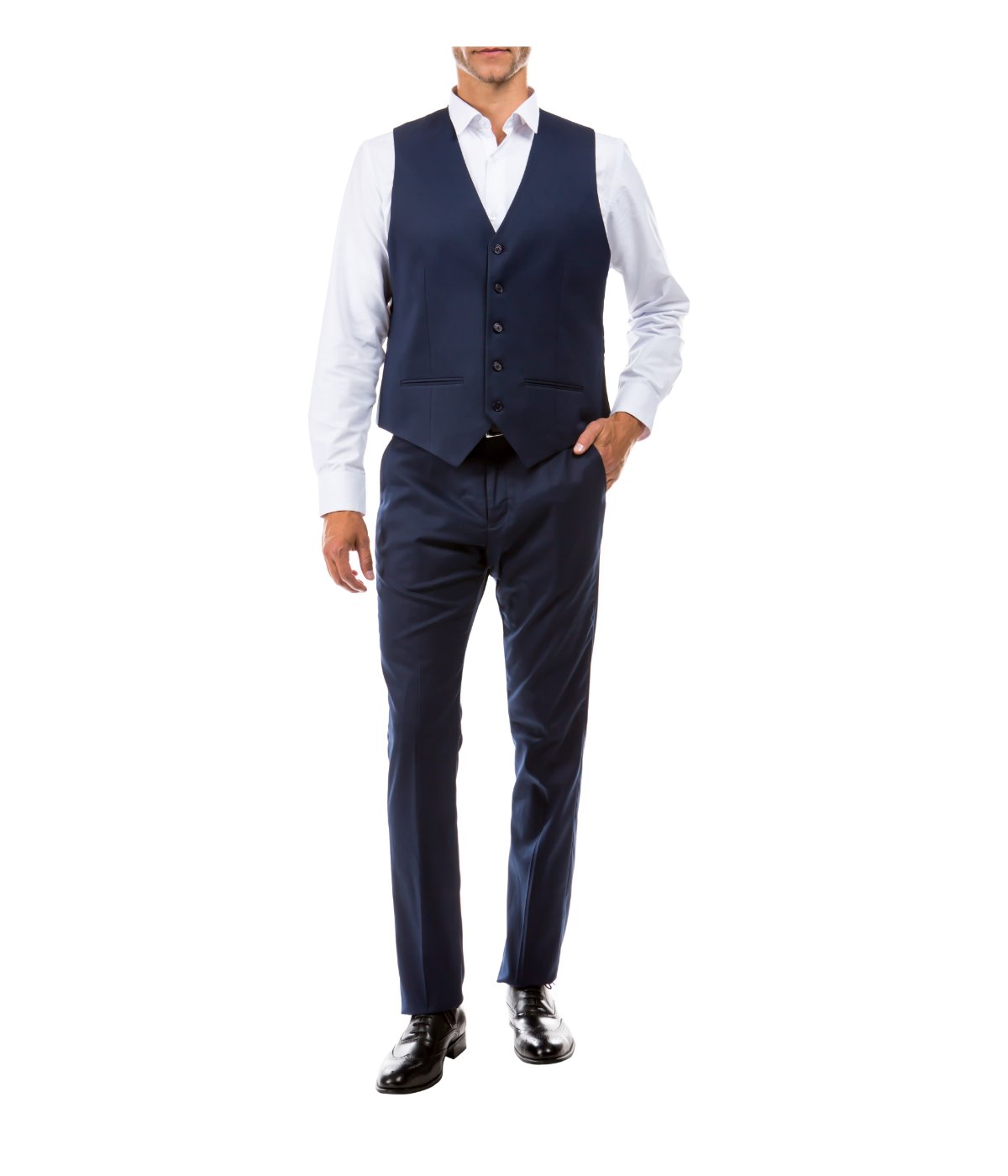  Suit Separates V-Neck Solid Vest Navy - Navy - Bonton