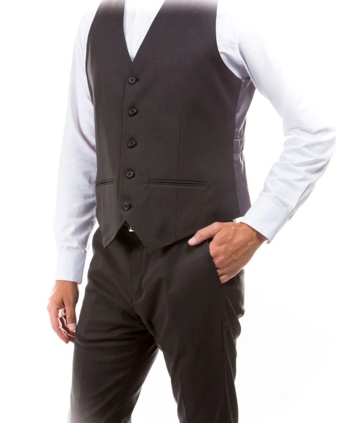  Suit Separates V-Neck Solid Vest Dark Grey - Dark Grey - Bonton