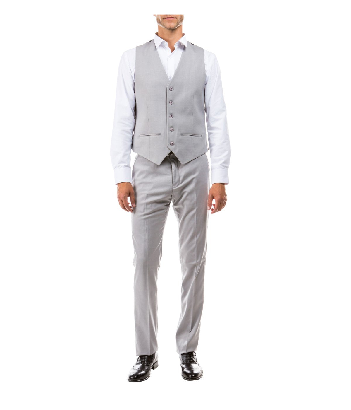  Suit Separates V-Neck Solid Vest Light Grey - Light Grey - Bonton