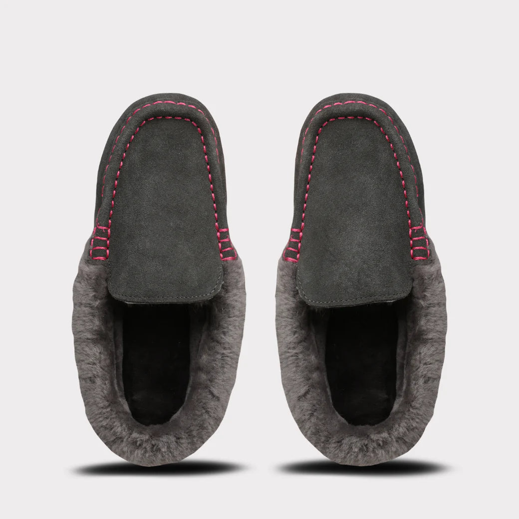  Mykos Aussie Moc Women's Slip-on Moccasin - Charcoal/Hot Pink - Bonton