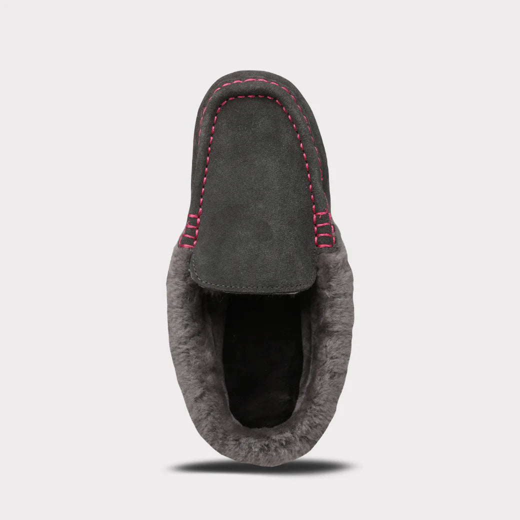  Mykos Aussie Moc Women's Slip-on Moccasin - Charcoal/Hot Pink - Bonton