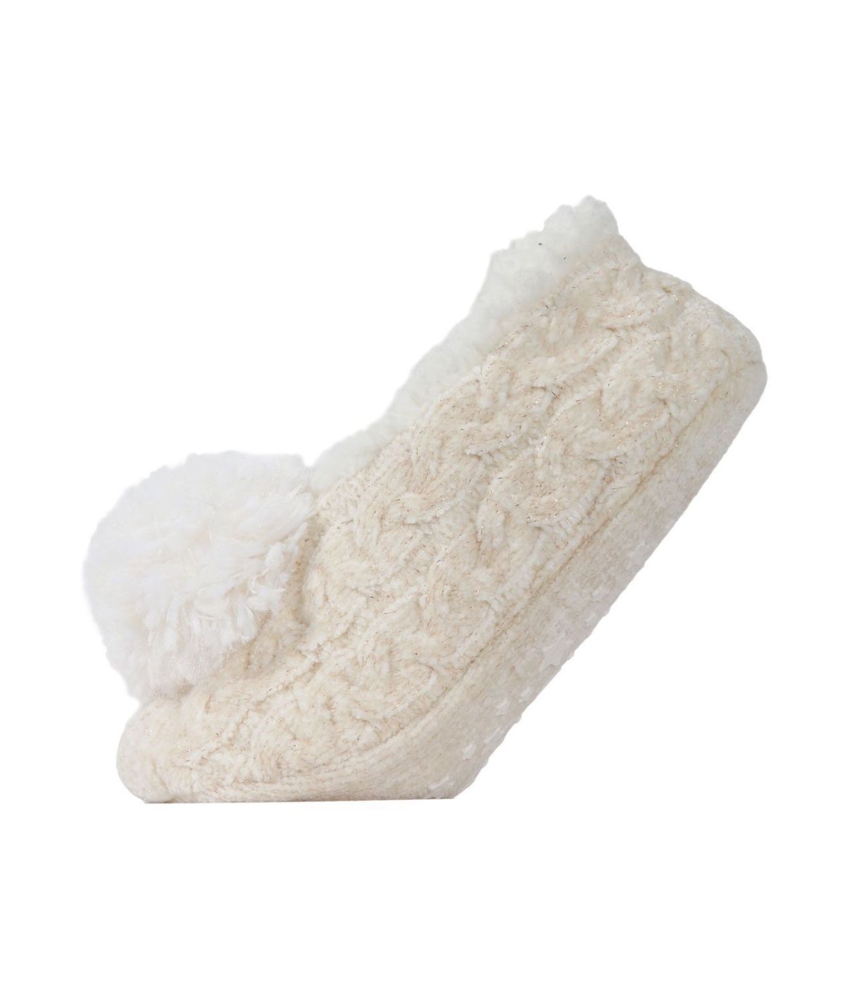 Chenille Cable Knit Pom-Pom Slipper Ivory