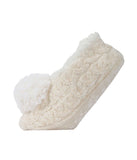 Chenille Cable Knit Pom-Pom Slipper Ivory