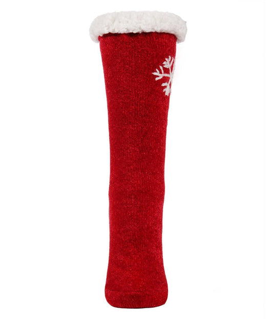 Sweet Snowflake Plush-Lined Non-Skid Slipper Sock Red