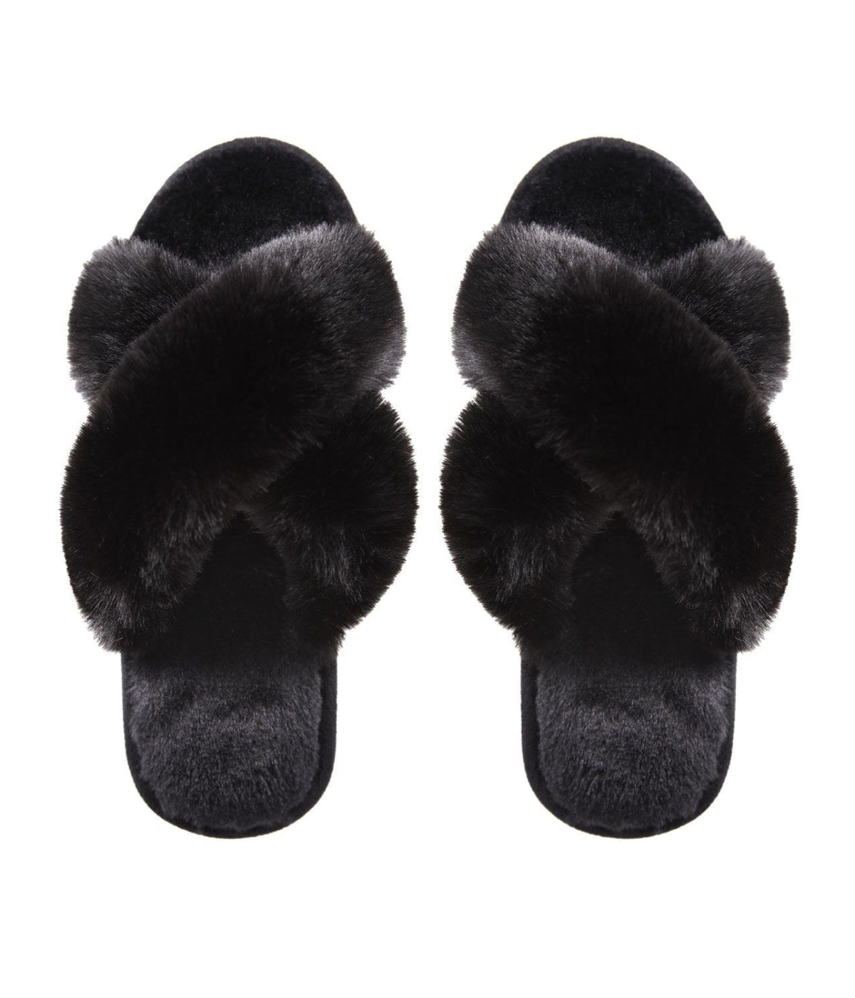Beverly Faux Fur Open Toe Plush Slipper Black