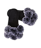 Luxe Pom-Pom Open Toe Plush Slippers Black