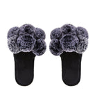 Luxe Pom-Pom Open Toe Plush Slippers Black