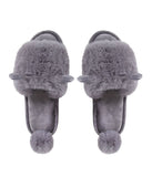 Bunny Hop Pom-Pom Open Toe Plush Slippers Gray