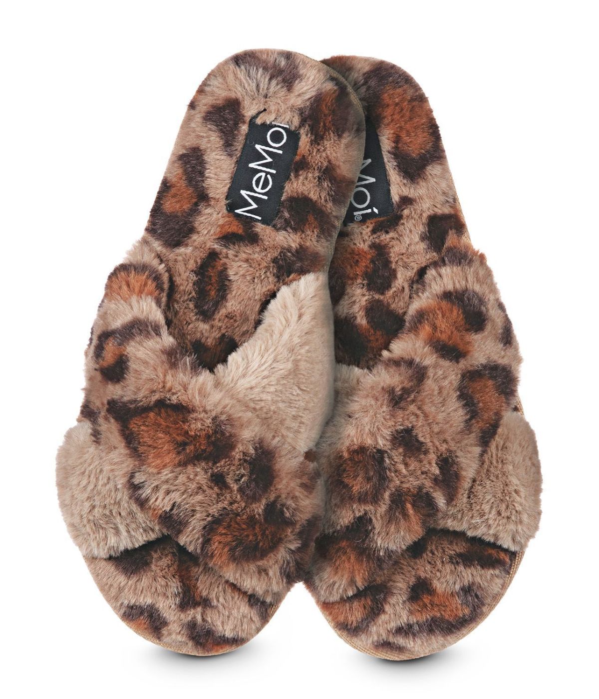 Cheetah Crossover Open Toe Plush Slippers Taupe