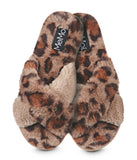 Cheetah Crossover Open Toe Plush Slippers Taupe
