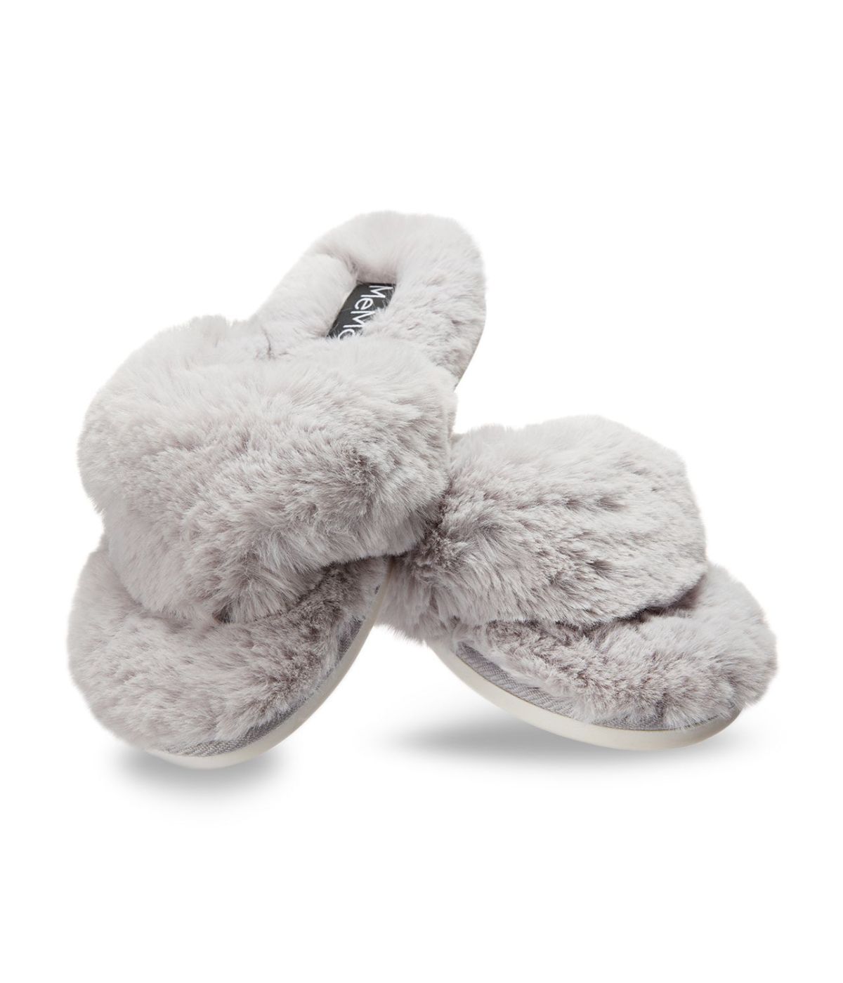 Fuzzy Plush Thong Slippers Gray