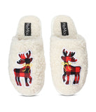 Women's Plaid Reindeer Plush Slippers Ivory