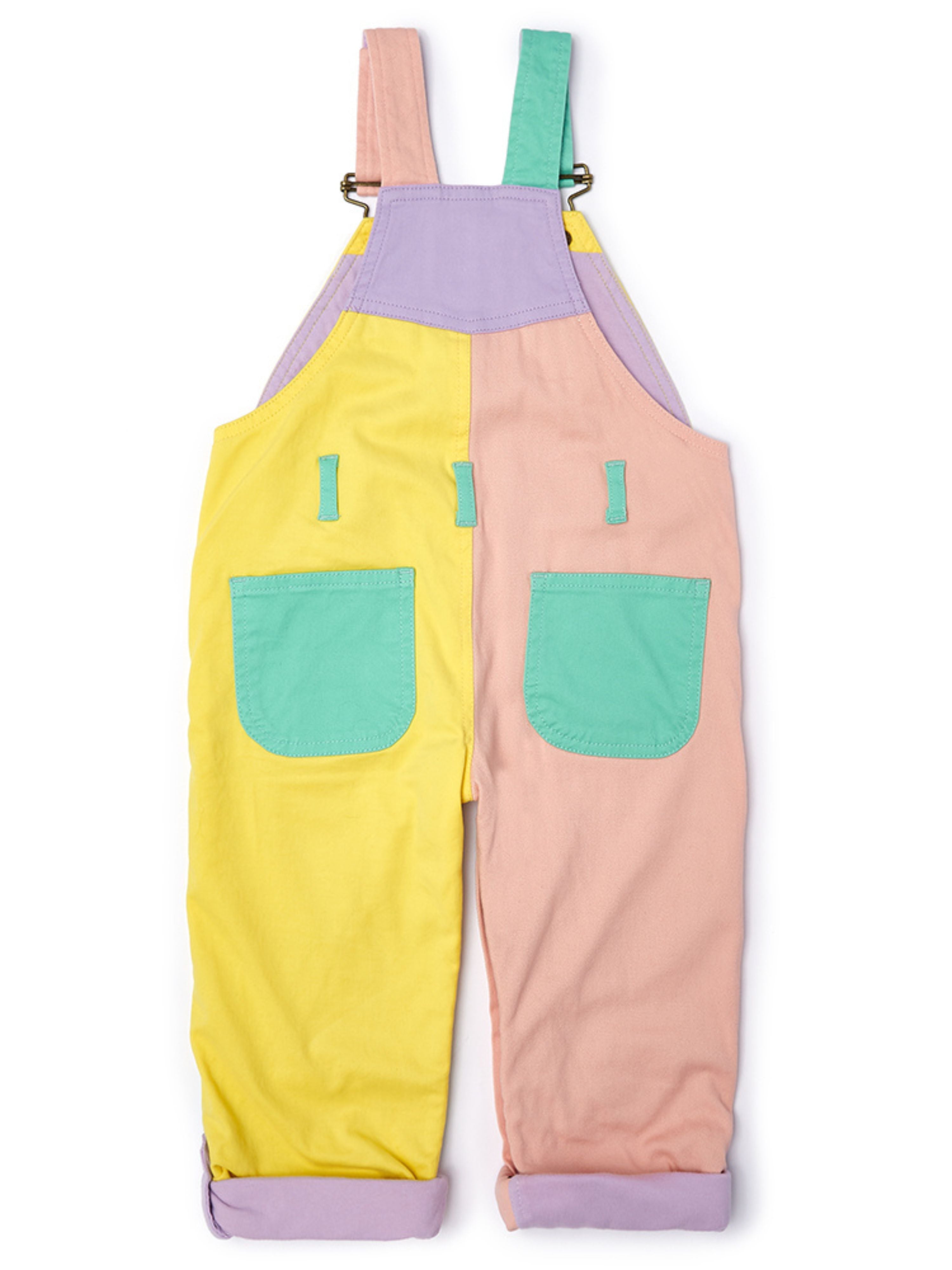  Dotty Dungarees Colourblock Summer Denim Overalls - Pastel/Multi - Bonton