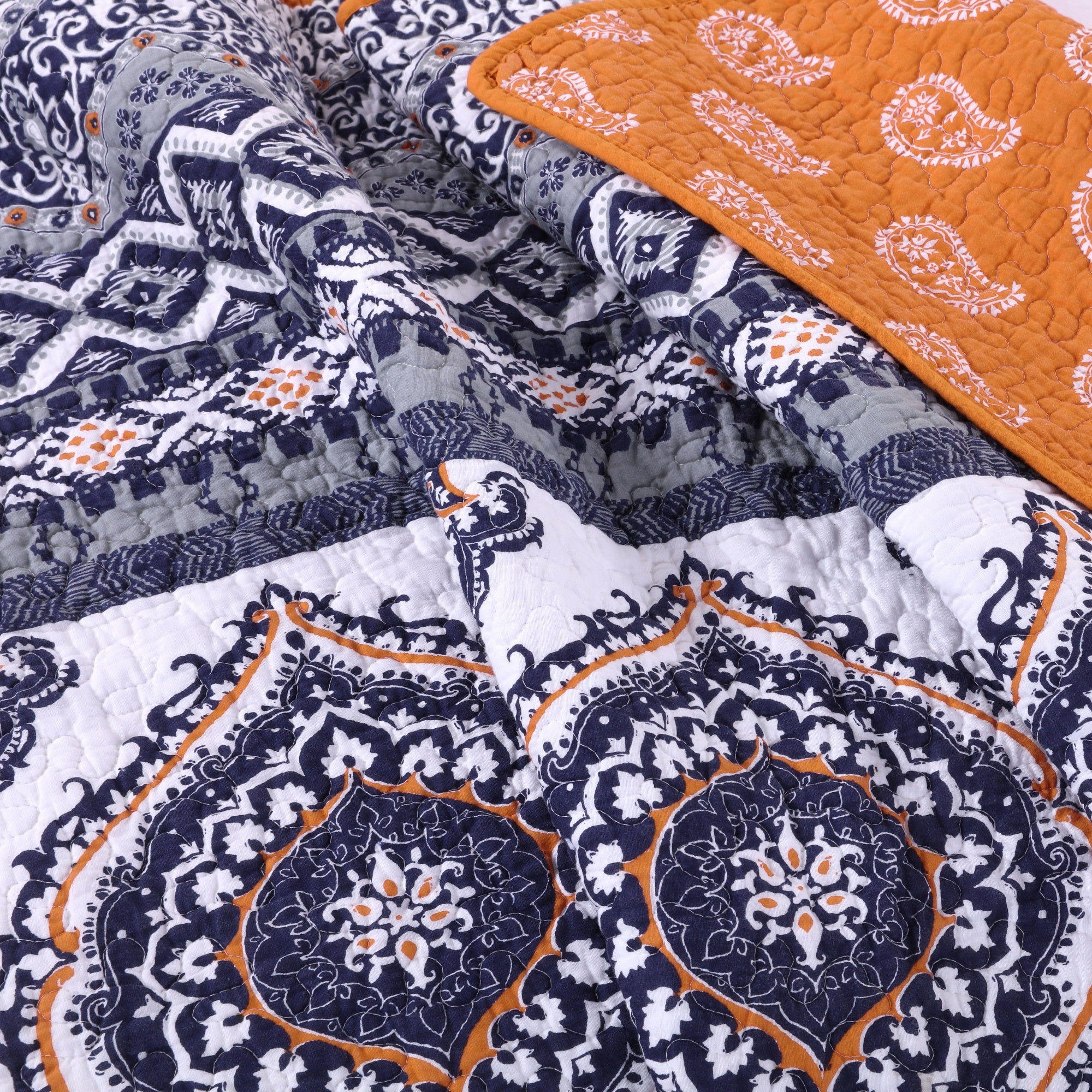  Greenland Home Fashions Medina Reversible Quilt Set - Saffron - Bonton