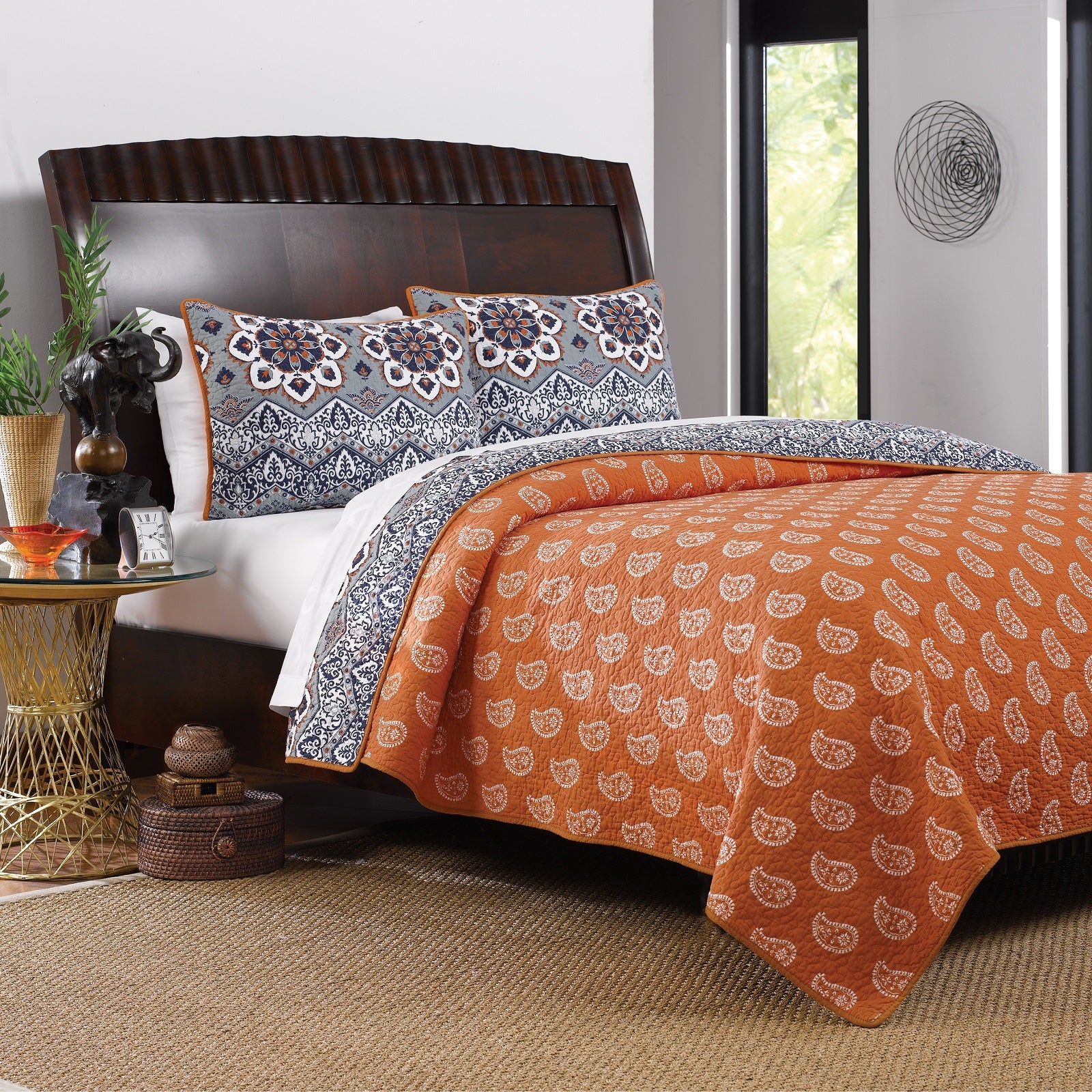  Greenland Home Fashions Medina Reversible Quilt Set - Saffron - Bonton