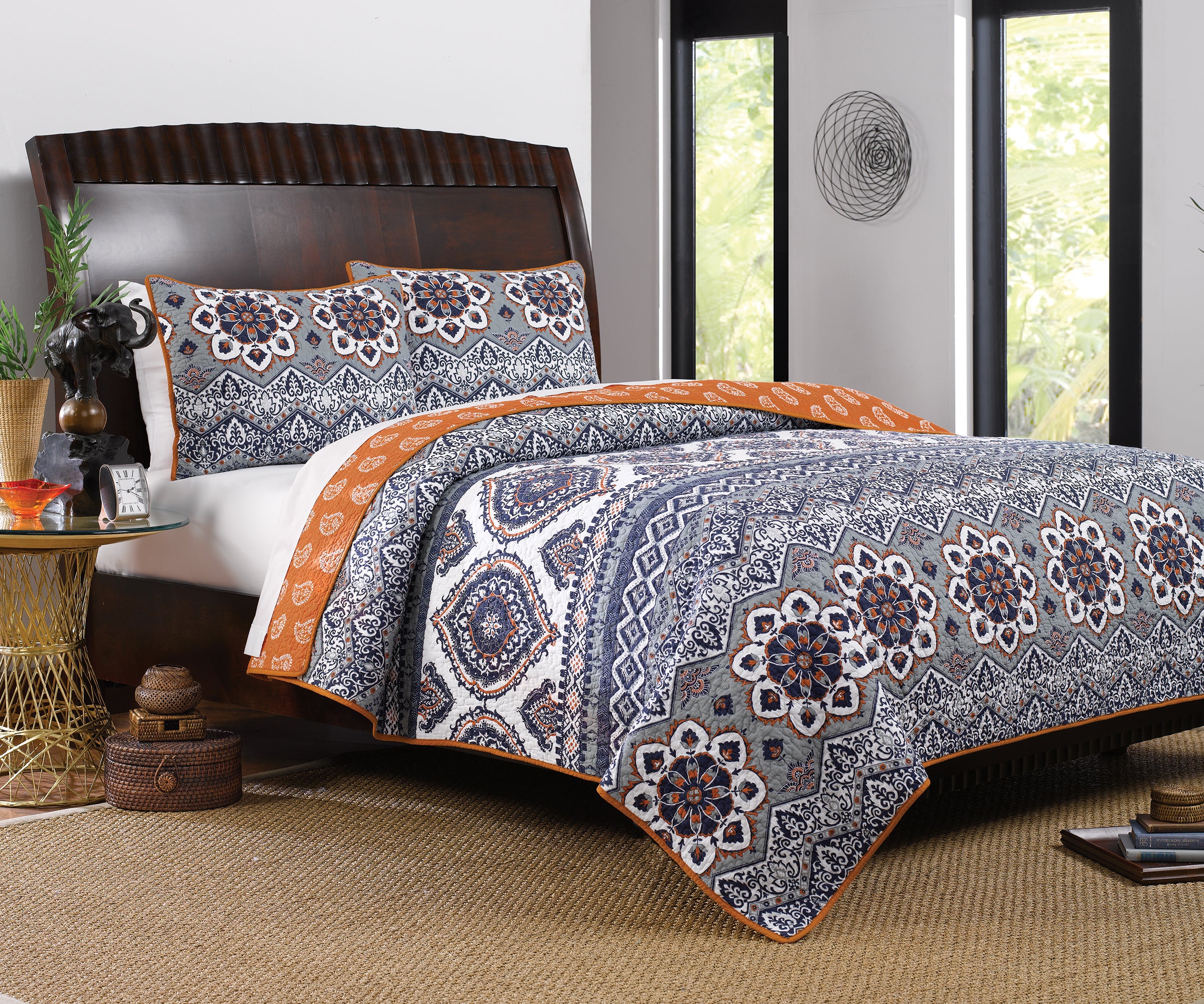  Greenland Home Fashions Medina Reversible Quilt Set - Saffron - Bonton