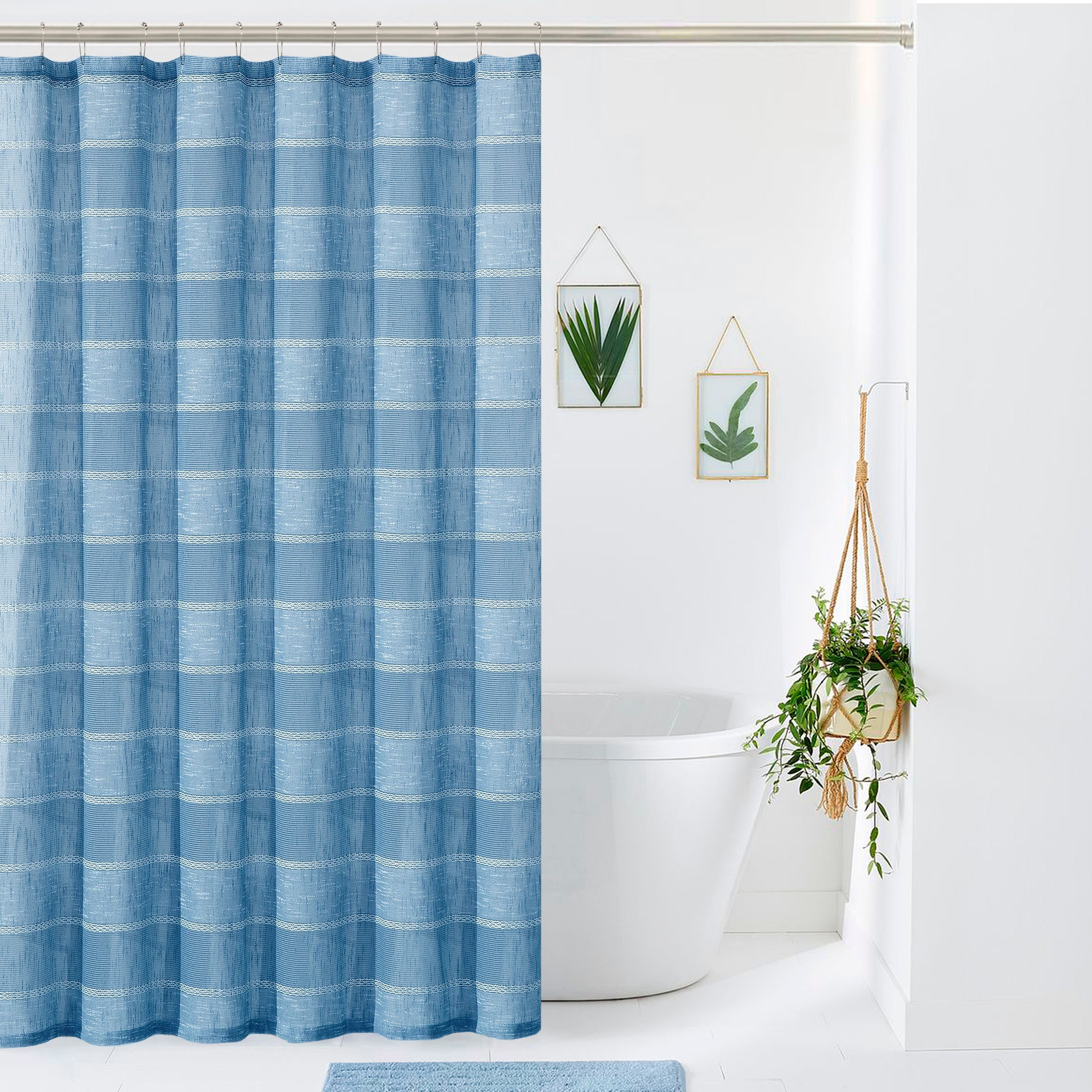  Dainty Home Megan Shower Curtain - Denim Blue - Bonton