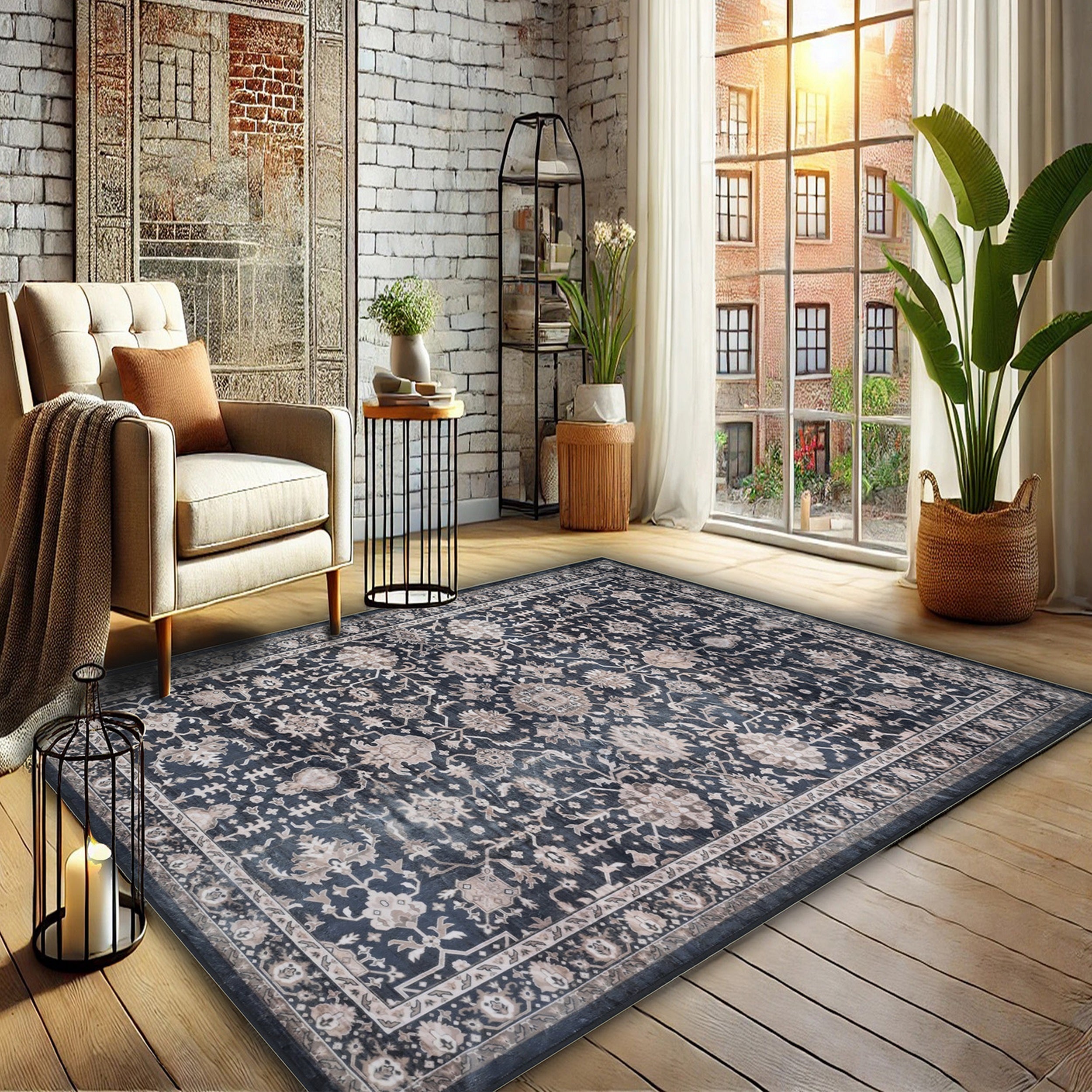  Bibb Home Bibb Home Washable Flannel Printed Area Rug With Latex Back 4x6 Ft - 4x6 ft - Bonton