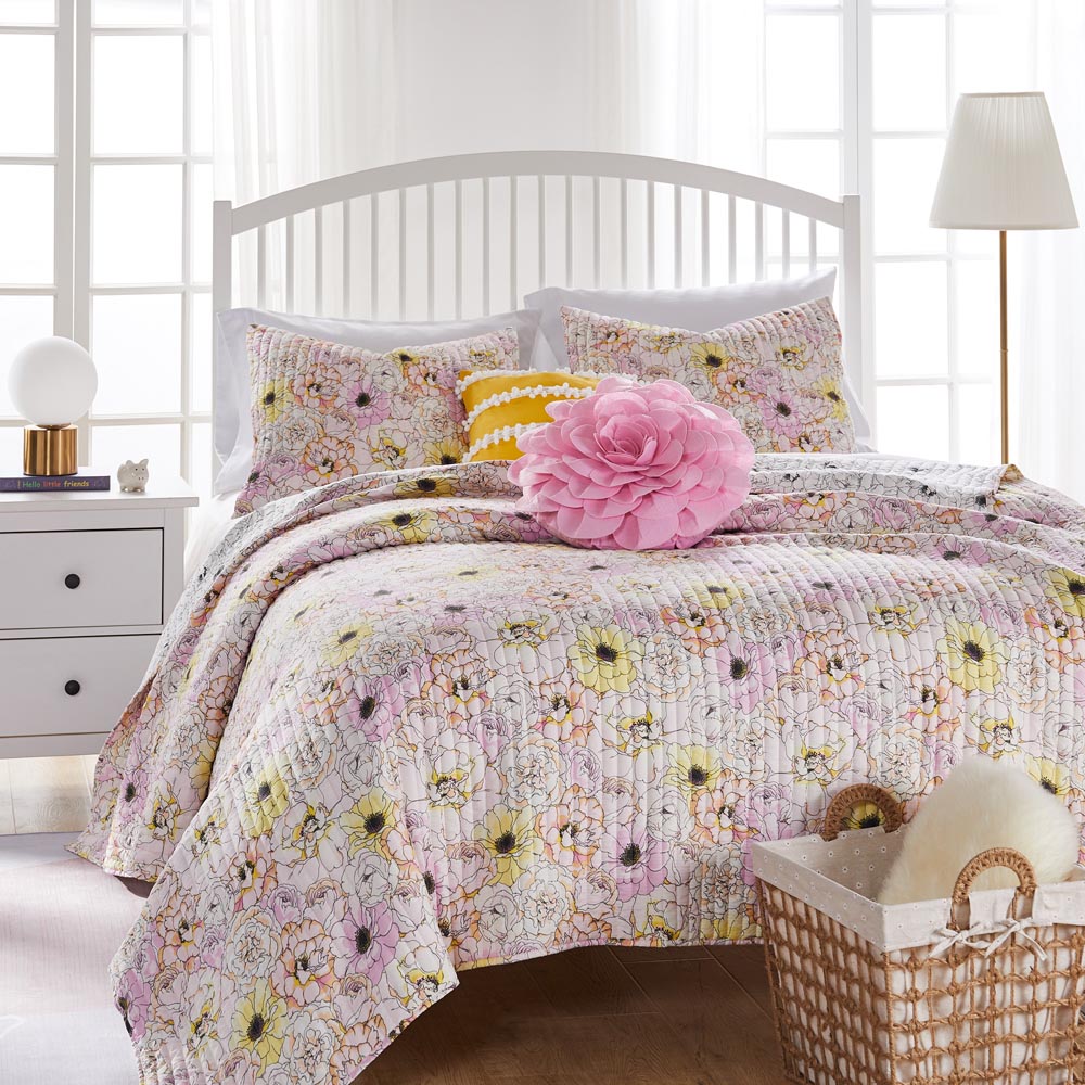  Greenland Home Fashions Misty Bloom Print Quilt Set - Pink - Bonton