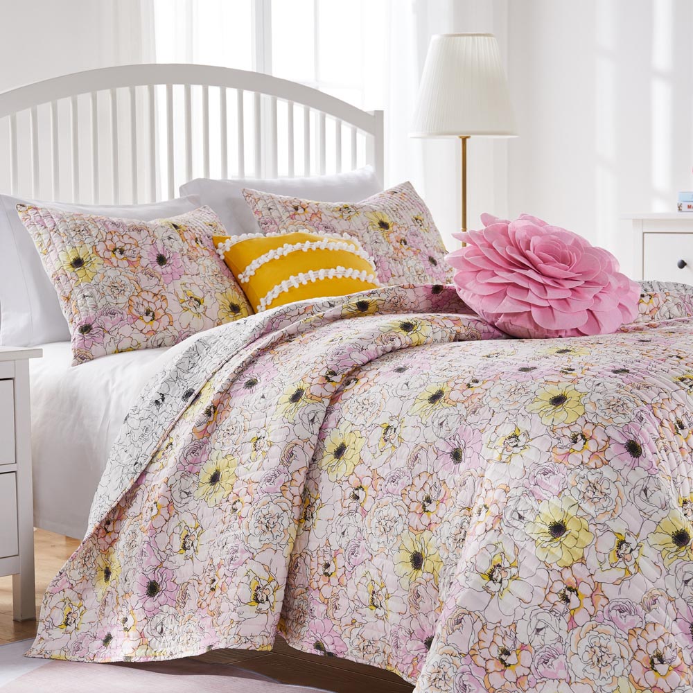  Greenland Home Fashions Misty Bloom Print Quilt Set - Pink - Bonton