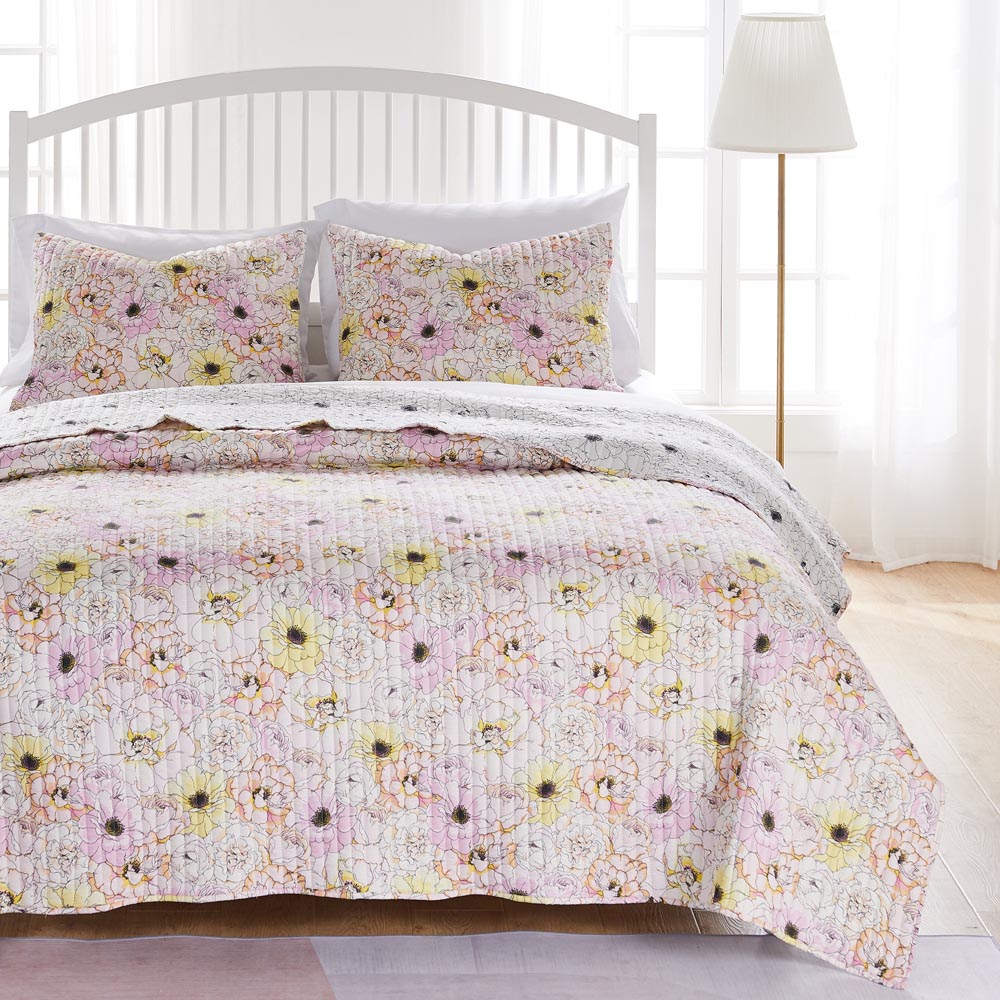  Greenland Home Fashions Misty Bloom Print Quilt Set - Pink - Bonton