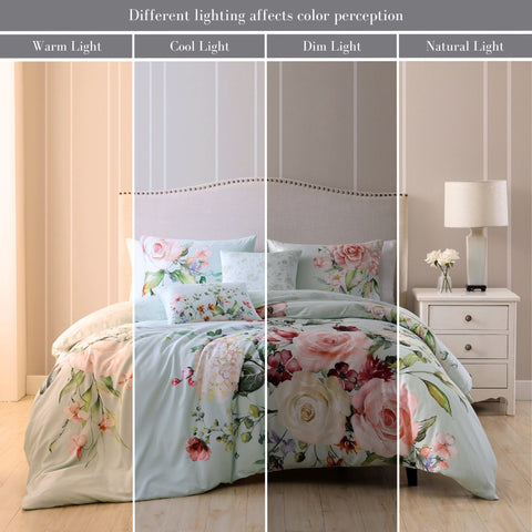 Rose on Misty Green 100% Cotton 5-Piece Reversible Comforter Set