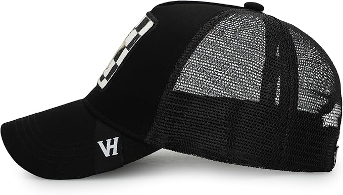  Vintage Havana Vintage Havana Trucker Hat for Women – Black Mesh & Canvas Adjustable Cap With Checkered Patch & Washed Gold Star - Default Title - Bonton