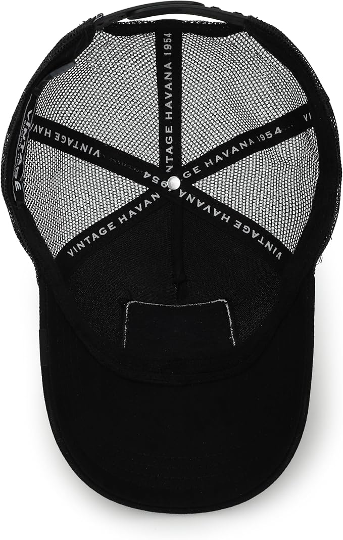  Vintage Havana Vintage Havana Trucker Hat for Women – Black Mesh & Canvas Adjustable Cap With Checkered Patch & Washed Gold Star - Default Title - Bonton
