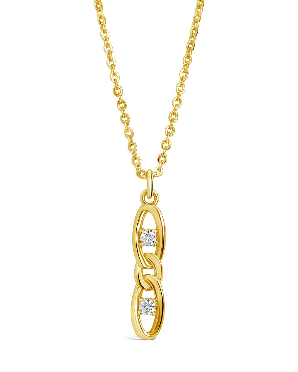  Sterling Forever Link Pendant Necklace with Cubic Zirconia Stones - Gold - Bonton