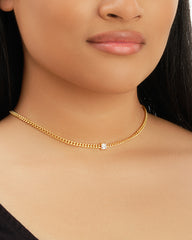 Chain Necklace with Cubic Zirconia Stone Center