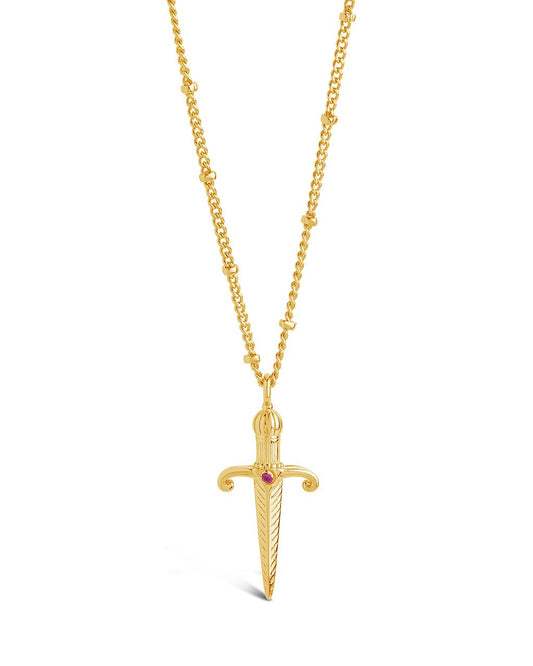 Joan of Arc Dagger Necklace with CZ Center Stone