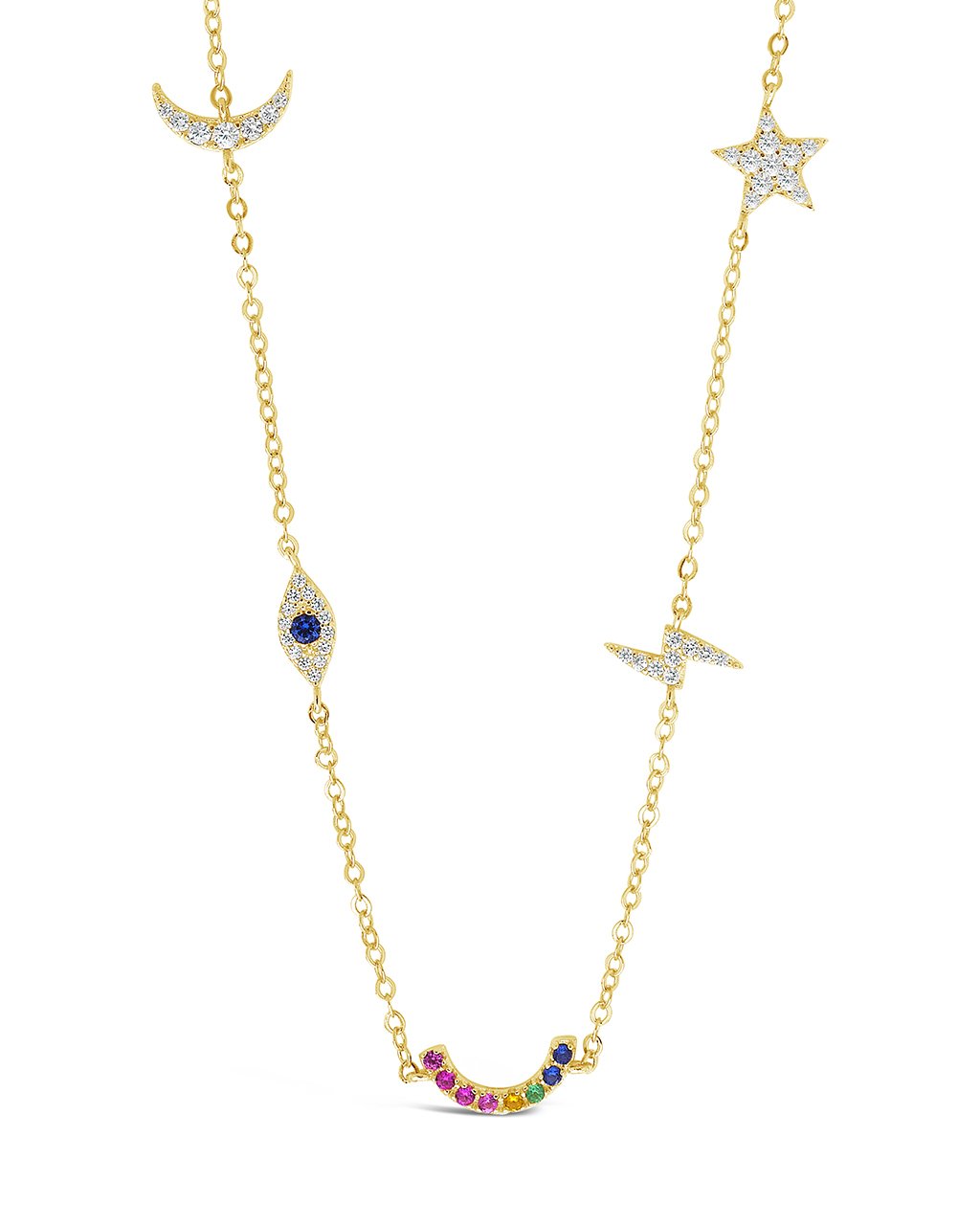  Sterling Forever Station Necklace with Five Lucky Charms - Gold - Bonton