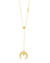 Selene Lariat Necklace with Moon and Star Motif