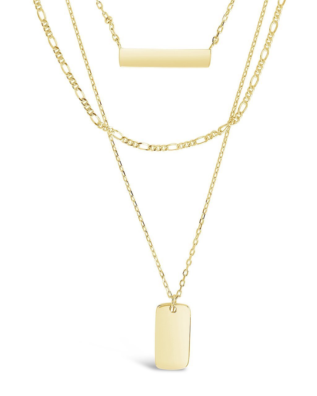  Sterling Forever Triple Layered Bar Necklace in Silver or Gold - Silver - Bonton