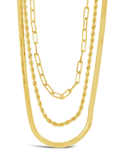 Ila Layered Necklace with Braided, Smooth and Link Chains