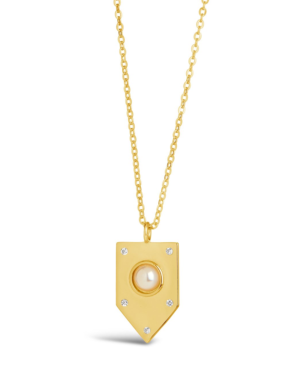  Sterling Forever Marcella Shield Pendant with Pearl - Gold - Bonton