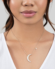 Crescent and Star Charm Necklace with CZ Stones