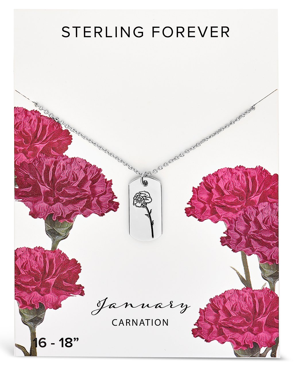  Sterling Forever Pendant Displaying Your Birth Flower - Gold - January/Carnation - Bonton