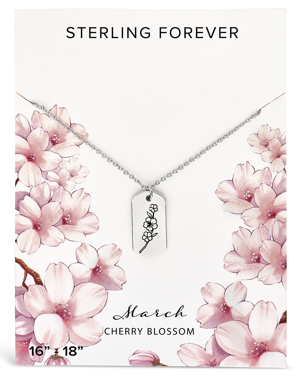  Sterling Forever Pendant Displaying Your Birth Flower - Silver - March/Cherry Blossom - Bonton